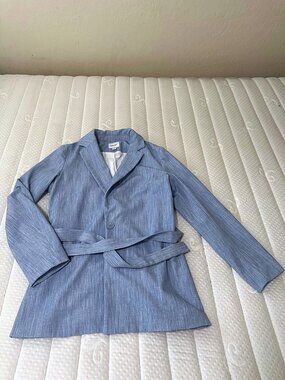 Nine West Belted Blazer Light Blue Wrap Jacket Tie Waist Lined M